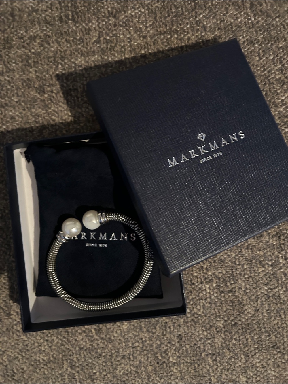 Silver-Tone Bracelet with Pearl End Caps
